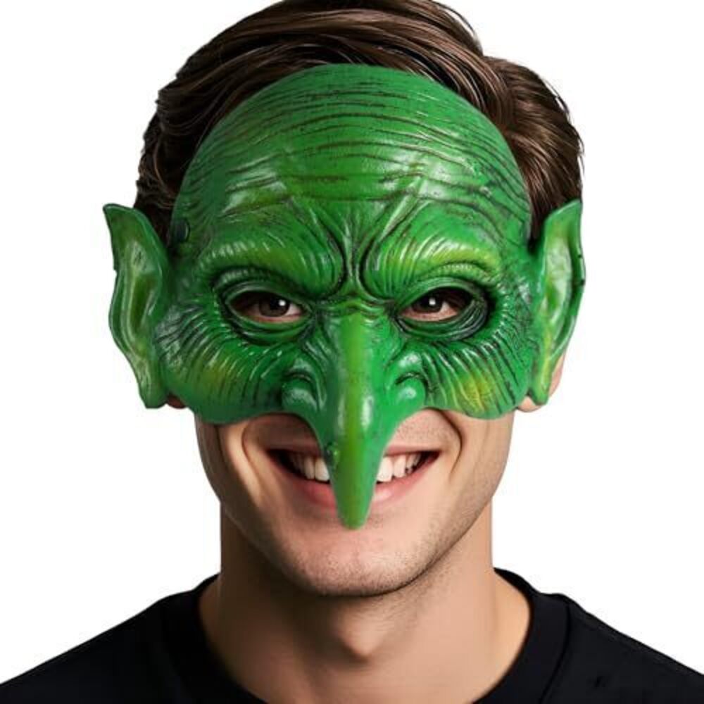 7986 Goblin Mask, Halloween Green Witch Masquerade Mask, Scary Costume